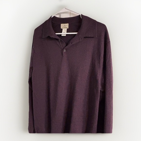 VTG LL Bean Sweater Mens Size M Purple Ragg Wool Knit 2 Button Pullover Collared - Picture 2 of 5
